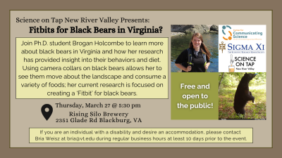 March 27, 2025 Science on Tap Flyer; Fitbits for Black Bears in Virginia?