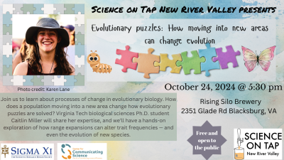 October 24th Science on Tap Flyer, 5:30 PM at Rising Silo Brewery in Blacksburg.