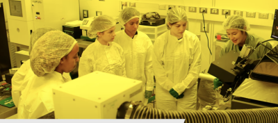 Participants in the UPWARDS 2024 summer camp fabricate semiconductors in Virginia Tech's clean lab. Video still courtesy of VT News.
