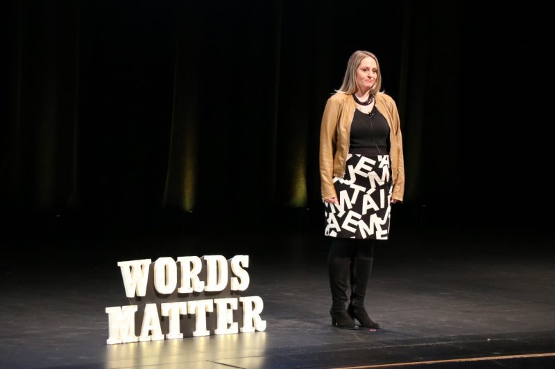 Meaghan Dee explained to the audience the significance of words—both present and absent—in public spaces and domains.