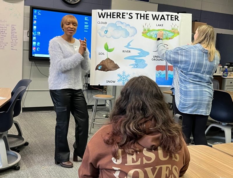 Esther Oyedele led an interactive session with students from Radford High School, where she explained the water cycle and guided them in planning lessons to teach the concept to kindergarteners