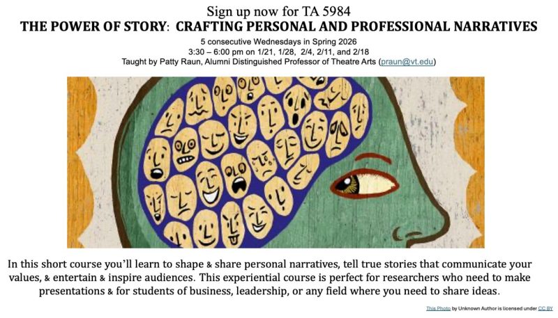 The image is a flyer with relevant information, and includes a picture of a person whose brain is made up of several small faces.