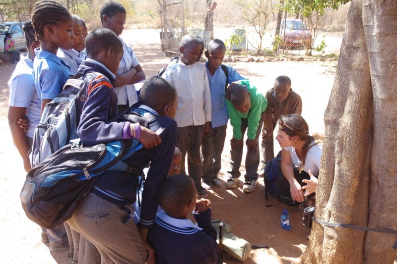 Carol Anne Nichols and schoolchildren in Botswana