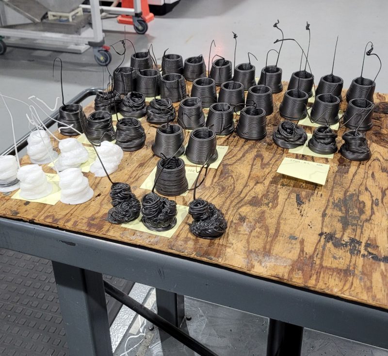 Printed Parts Formulations printed at high speeds await assessment by Daniel Heinze, who is interested in the differences in their final shape and other properties.