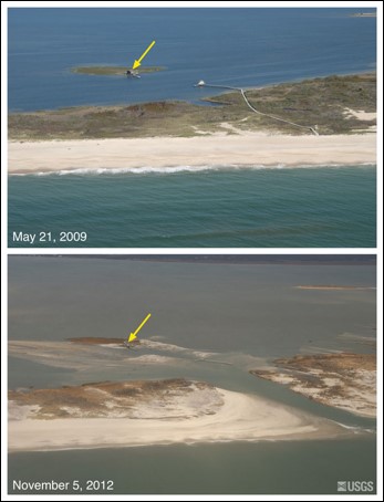 Fire Island, NY, before and after Hurricane Sandy